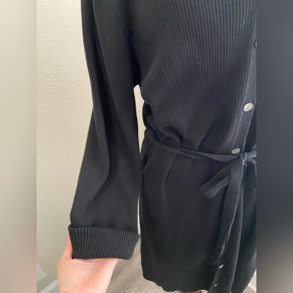 Karen Scott Black Ribbed Cotton Long Sweater Button Down Size XL Belted, Midi - Picture 5 of 14